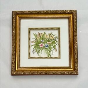 Watercolor Flowers Painting in Ornate Gold Framed Floral Original Art Print